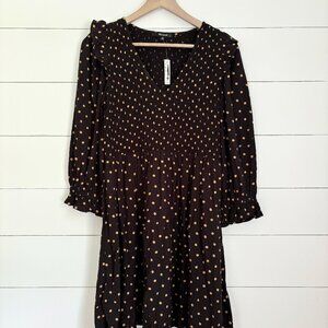 NWT Madewell black with gold polka dot long sleeve dress sz x-small